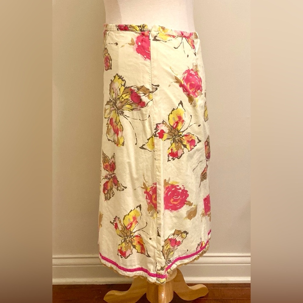 J. Jill Petite Vintage Yellow Pink Floral Butterfly XSP Boho Chic Spring Skirt - Picture 7 of 12